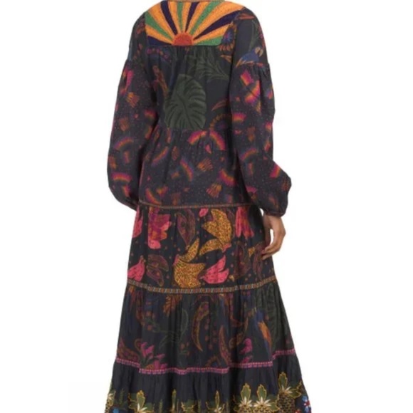 Farm Rio Rainbow Birds mixed fabric maxi dress size M - Picture 3 of 7